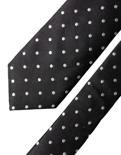 Dolce & Gabbana Black White Polka Dots Silk Adjustable Necktie Tie