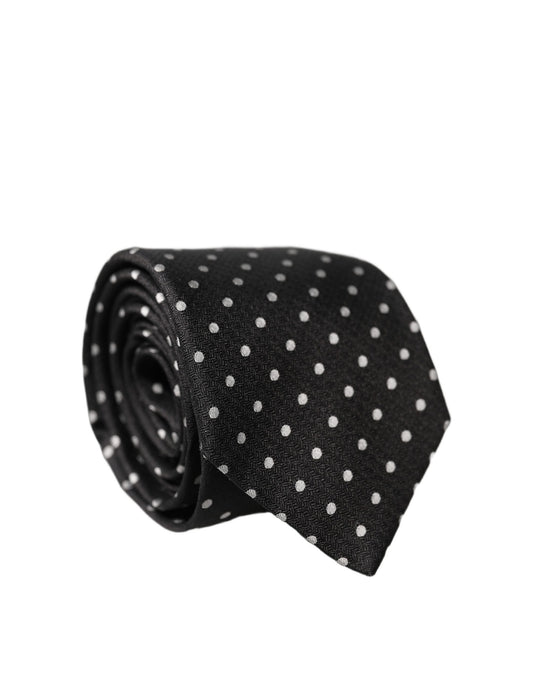Dolce & Gabbana Black White Polka Dots Silk Adjustable Men Necktie