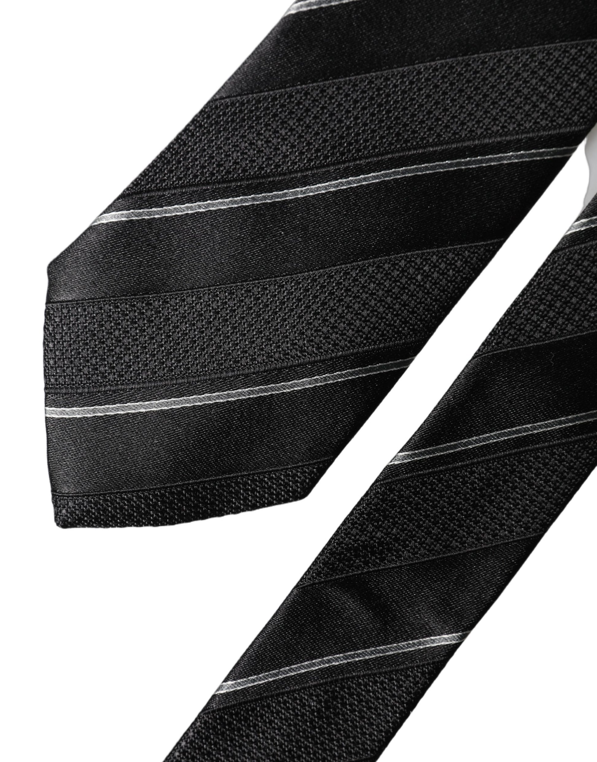 Dolce & Gabbana Black White Stripes Silk Necktie