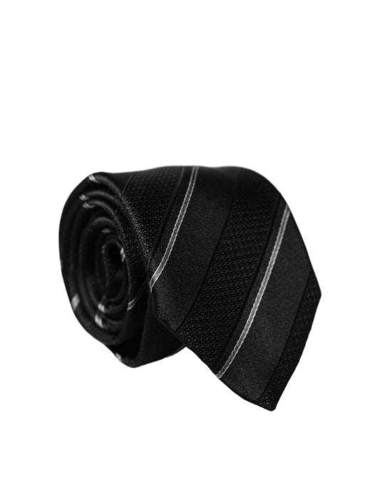 Dolce & Gabbana Black White Stripes Silk Necktie