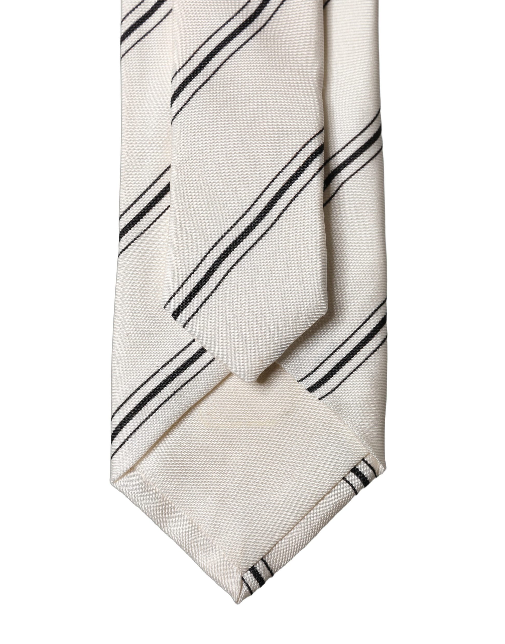 Dolce & Gabbana Beige Black Stripes 100% Silk Adjustable Necktie