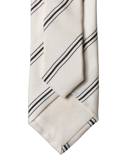 Dolce & Gabbana Beige Black Stripes 100% Silk Adjustable Necktie