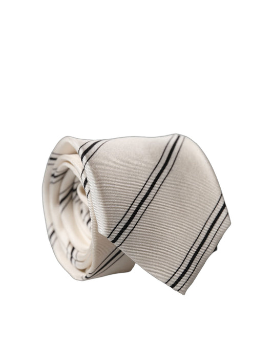 Dolce & Gabbana Beige Black Stripes 100% Silk Adjustable Necktie