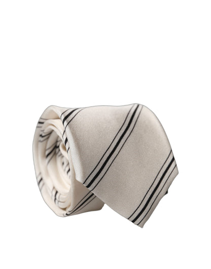 Dolce & Gabbana Beige Black Stripes 100% Silk Adjustable Necktie