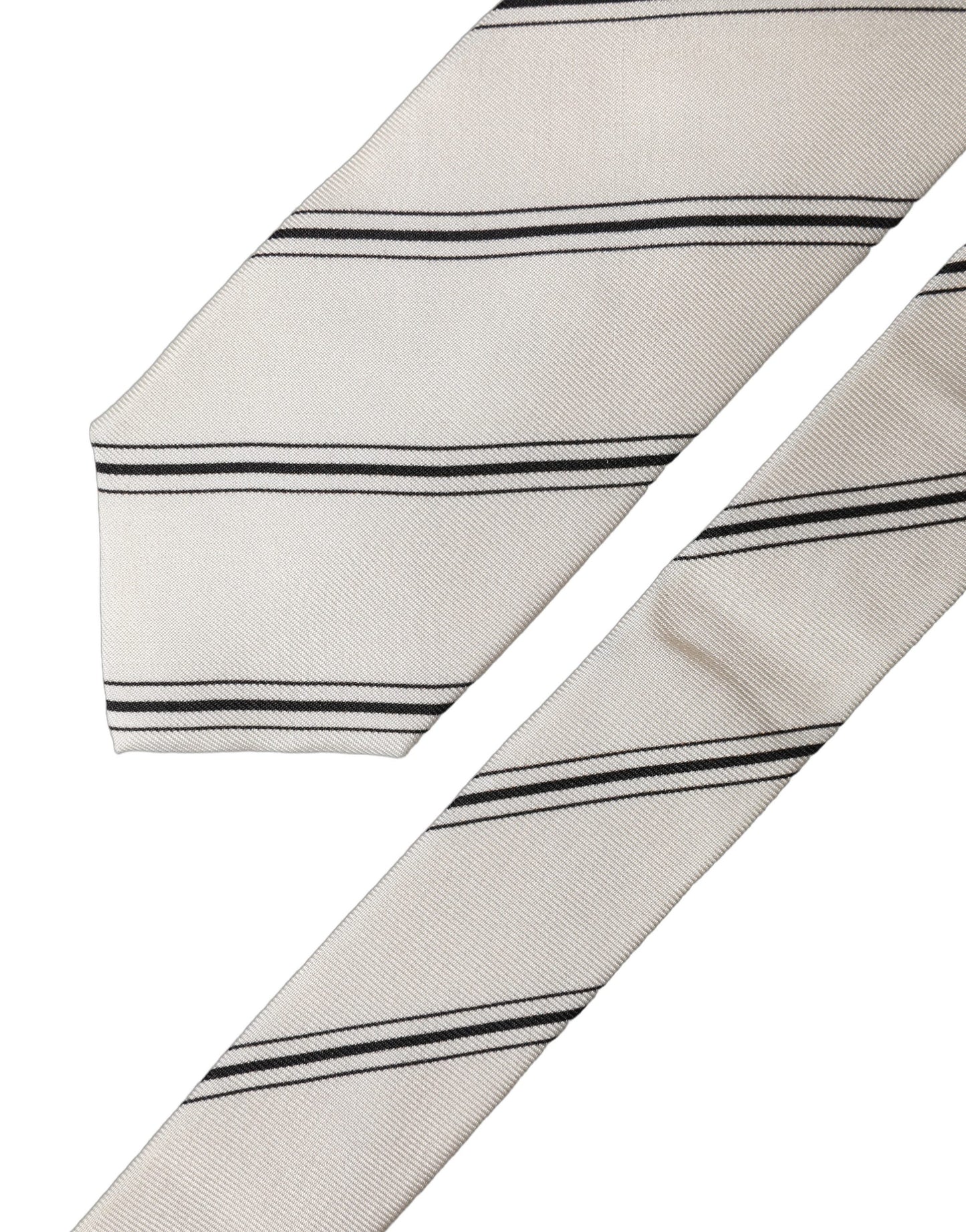 Dolce & Gabbana Beige Black Stripes 100% Silk Adjustable Necktie