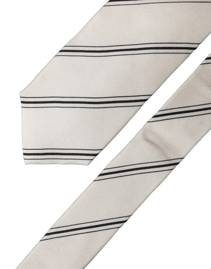 Dolce & Gabbana Beige Black Stripes 100% Silk Adjustable Necktie