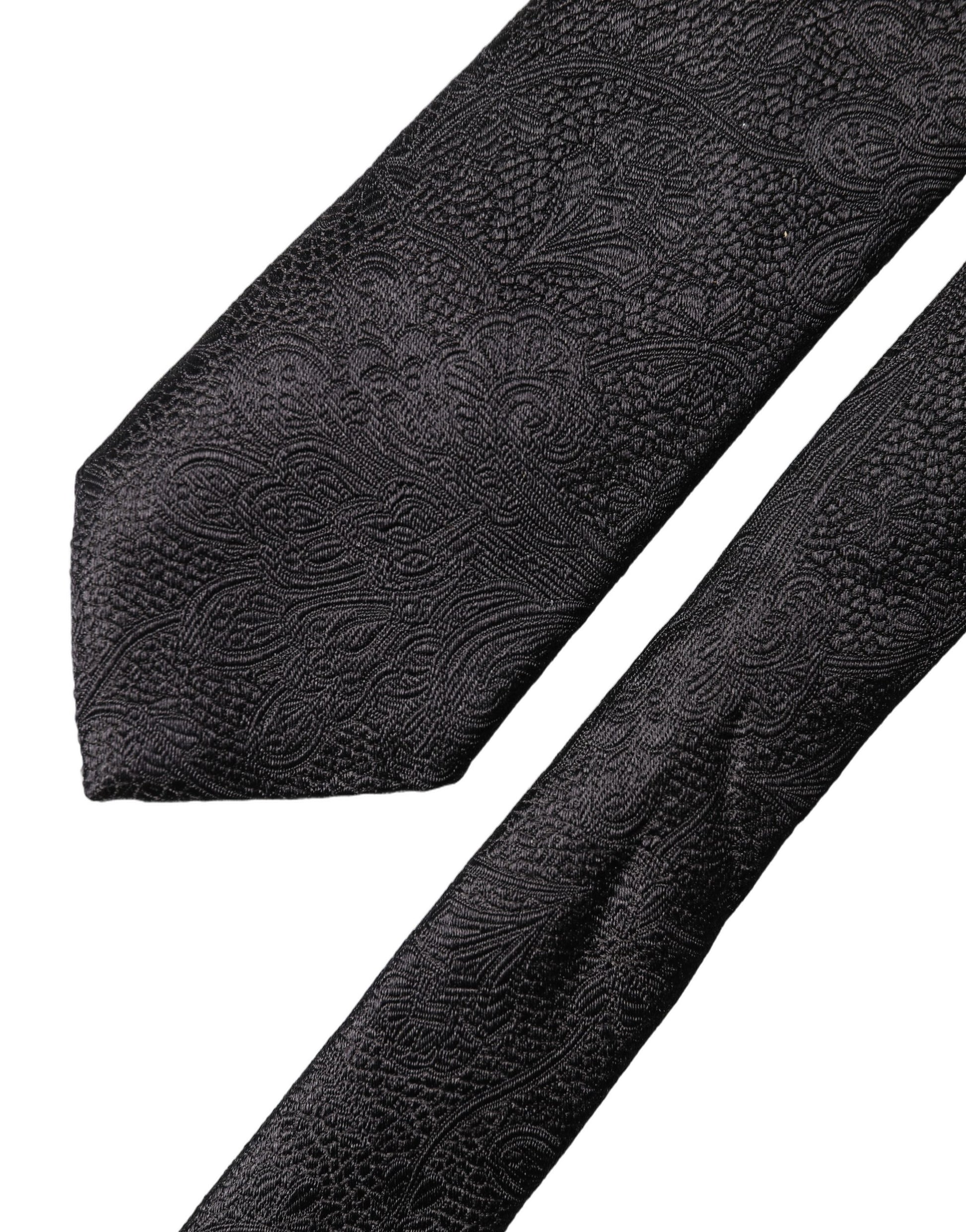 Dolce & Gabbana Black Floral Brocade Silk Adjustable Necktie