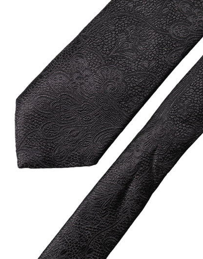 Dolce & Gabbana Black Floral Brocade Silk Adjustable Necktie