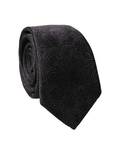 Dolce & Gabbana Black Floral Brocade Silk Adjustable Necktie