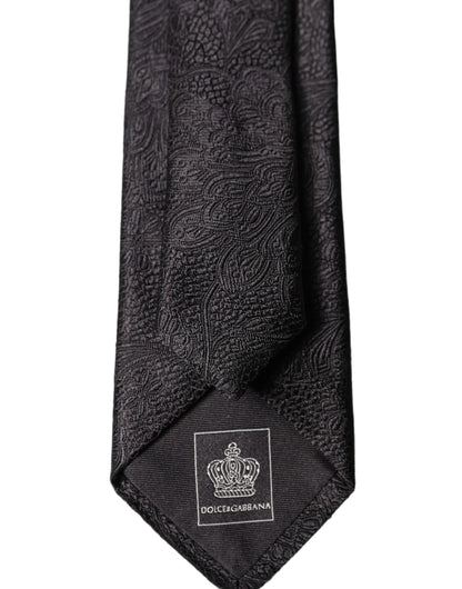 Dolce & Gabbana Black Floral Brocade Silk Adjustable Necktie