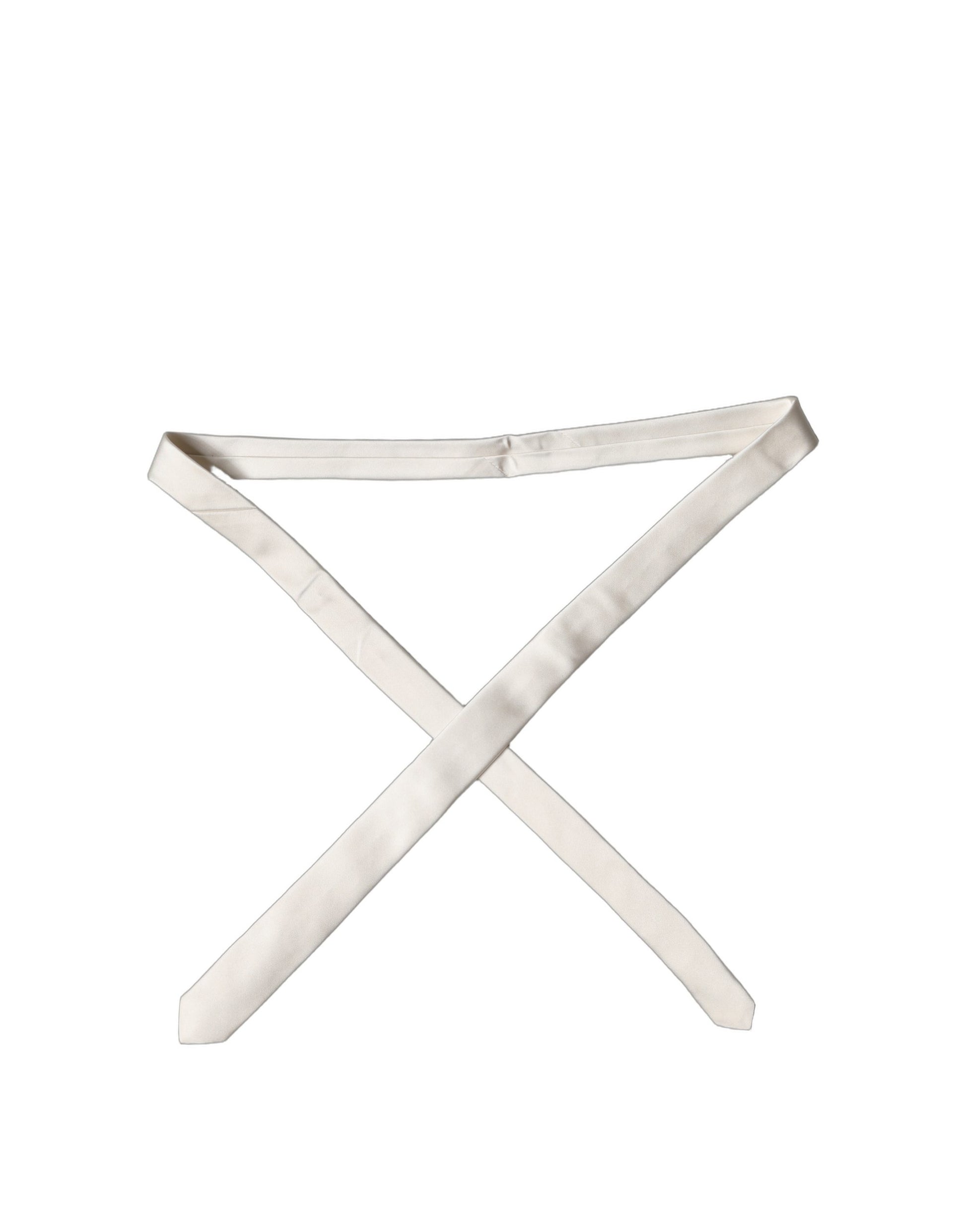 Dolce & Gabbana Off White Solid Silk Adjustable Necktie