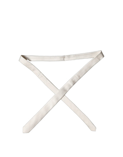 Dolce & Gabbana Off White Solid Silk Adjustable Necktie