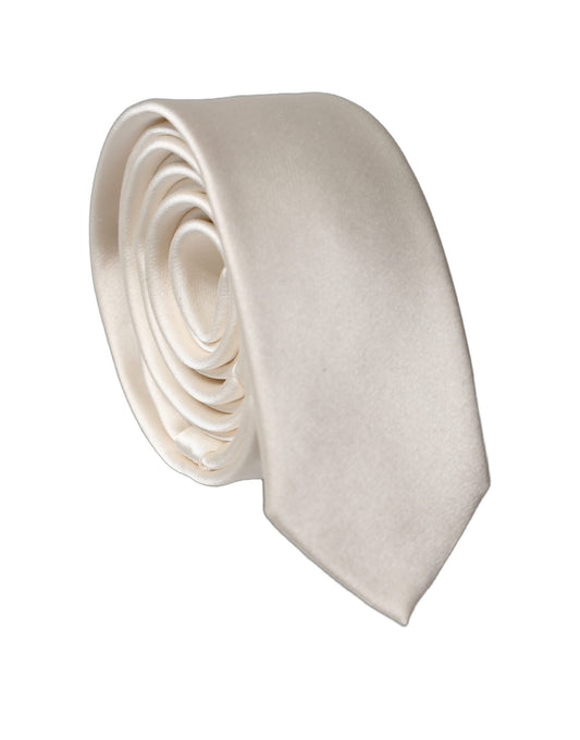 Dolce & Gabbana Off White Solid Silk Adjustable Necktie
