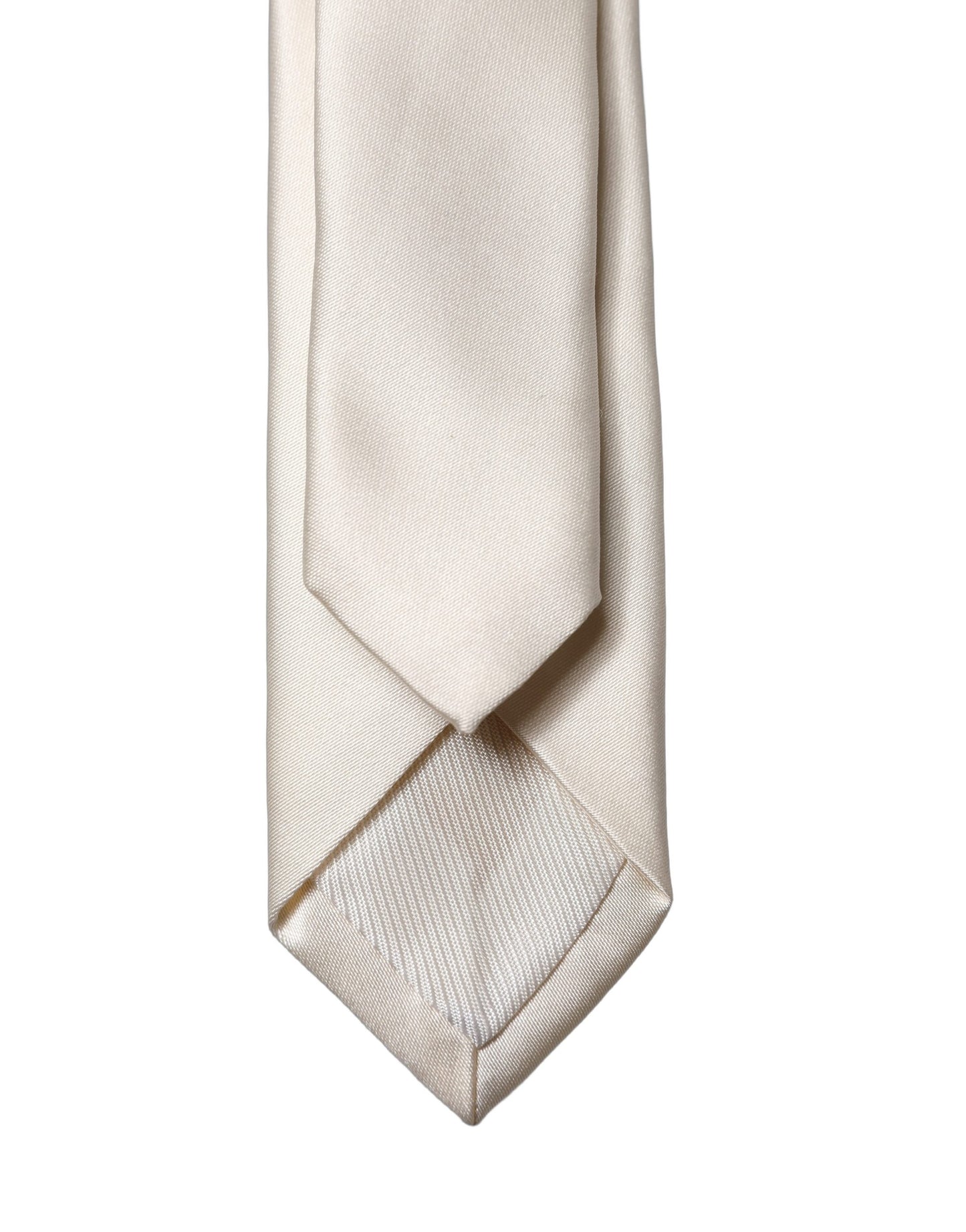 Dolce & Gabbana Off White Solid Silk Adjustable Necktie