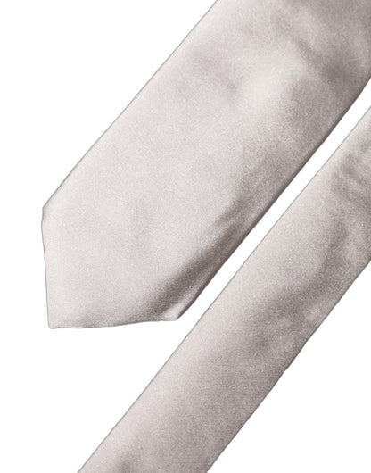 Dolce & Gabbana Light Gray Silk Satin Wide Adjustable Necktie