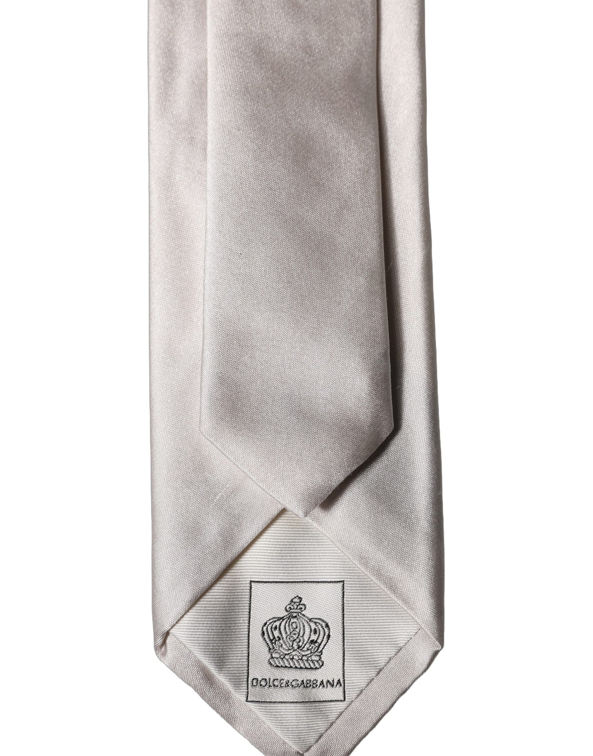 Dolce & Gabbana Light Gray Silk Satin Wide Adjustable Necktie