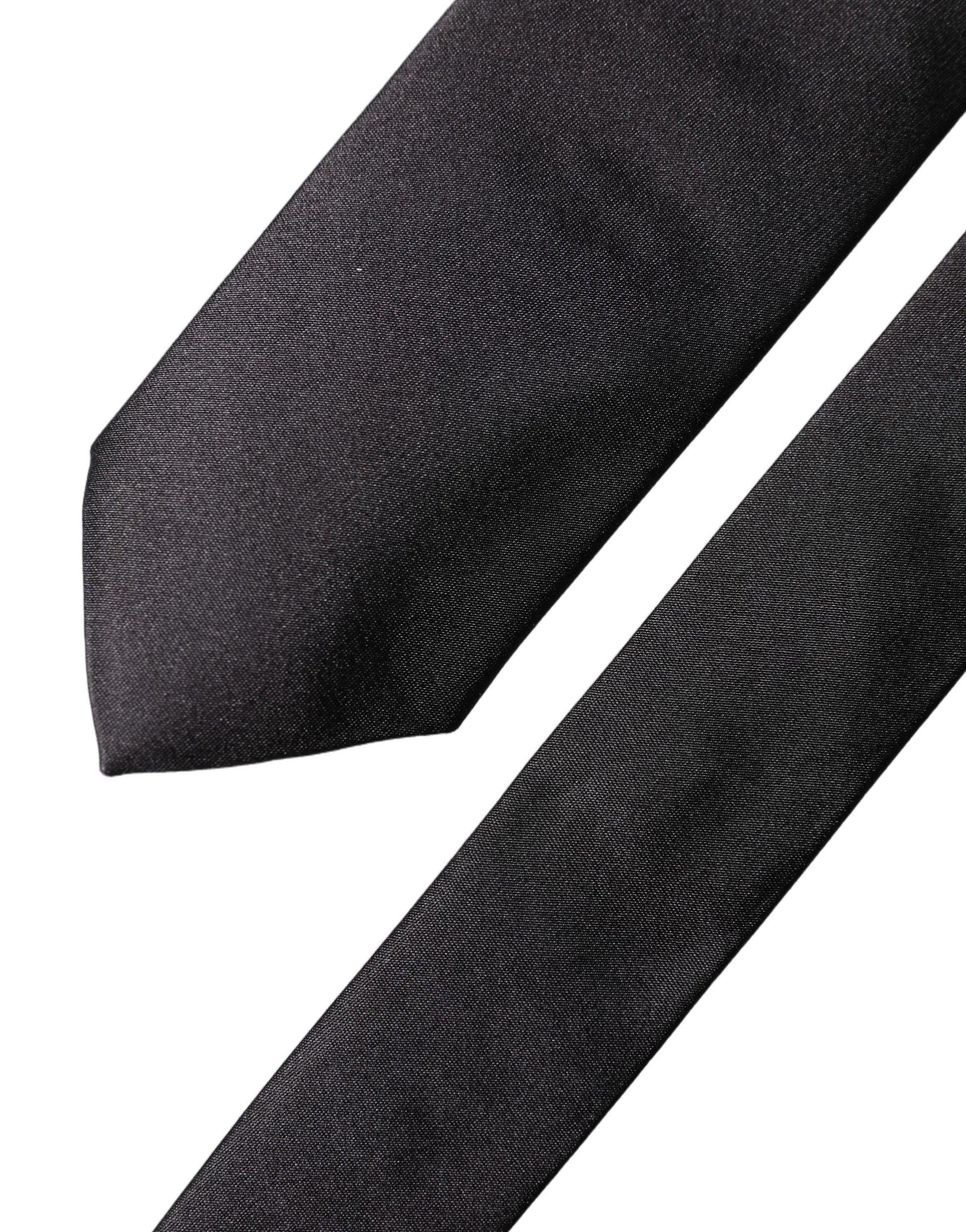 Dolce & Gabbana Black Solid 100% Silk Adjustable Necktie Tie