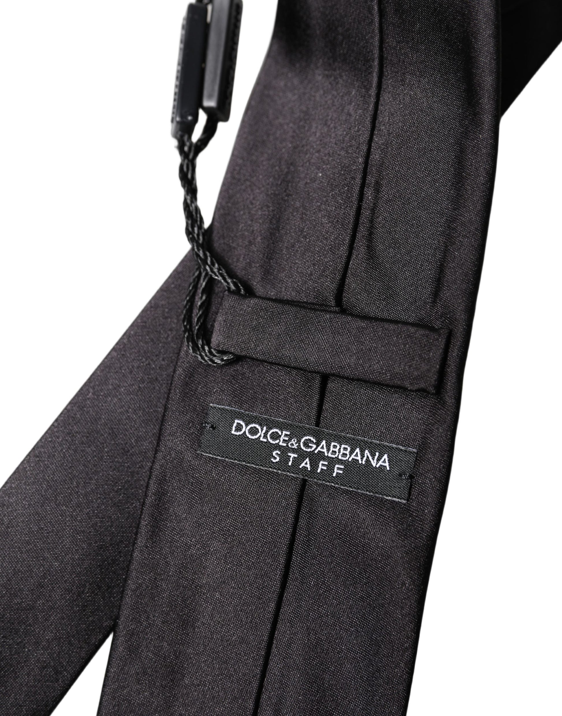 Dolce & Gabbana Black Solid 100% Silk Adjustable Necktie Tie