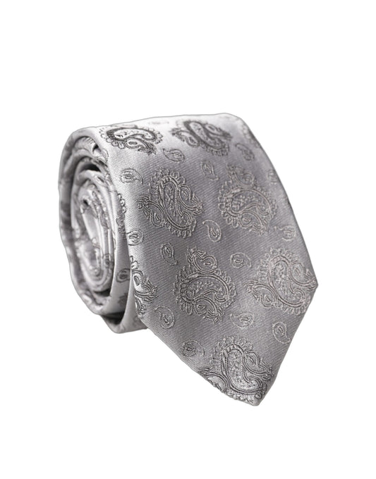 Dolce & Gabbana Silver Gray Paisley Silk Adjustable Necktie