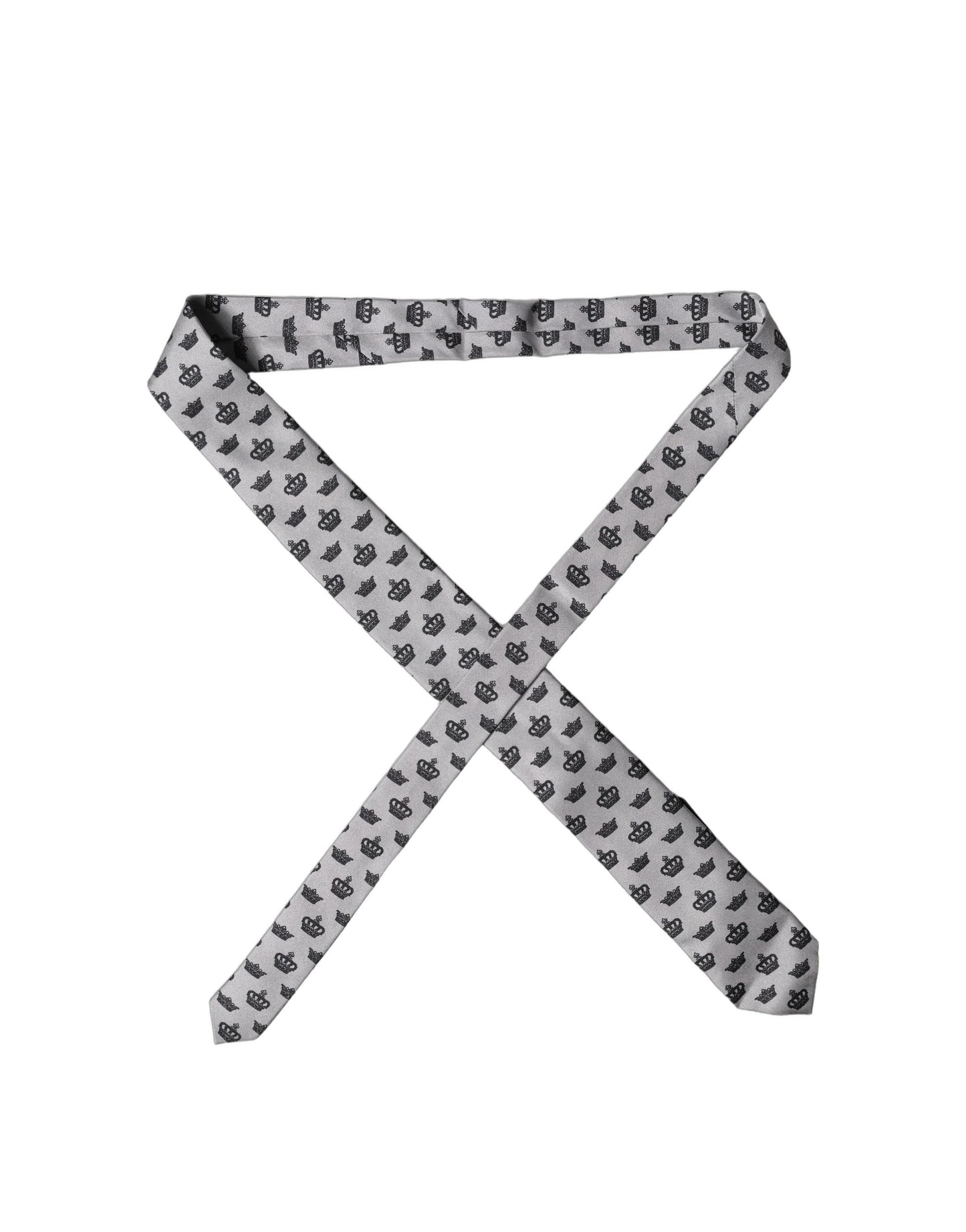Dolce & Gabbana Gray Crown Fantasy Silk Adjustable Necktie