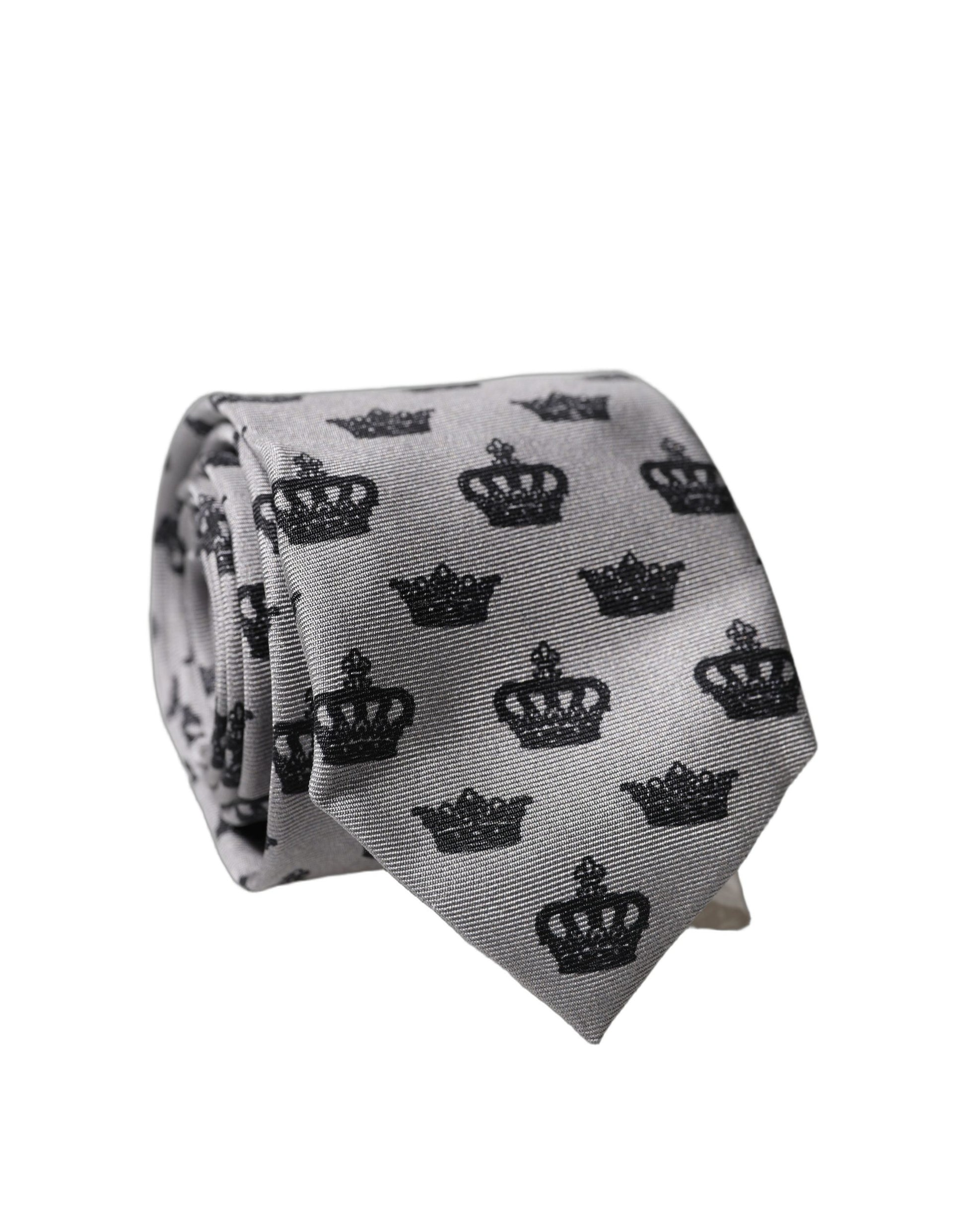 Dolce & Gabbana Gray Crown Fantasy Silk Adjustable Necktie