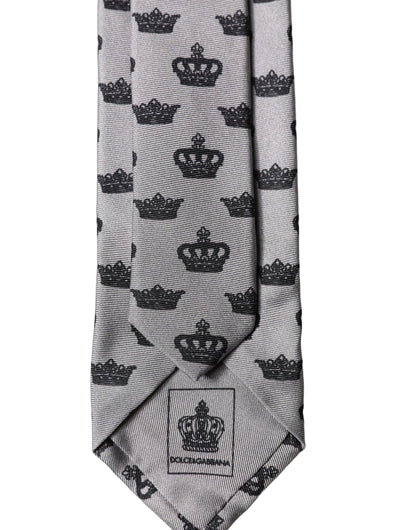 Dolce & Gabbana Gray Crown Fantasy Silk Adjustable Necktie