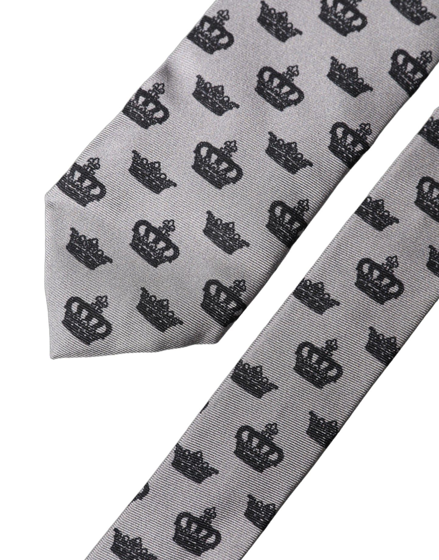 Dolce & Gabbana Gray Crown Fantasy Silk Adjustable Necktie