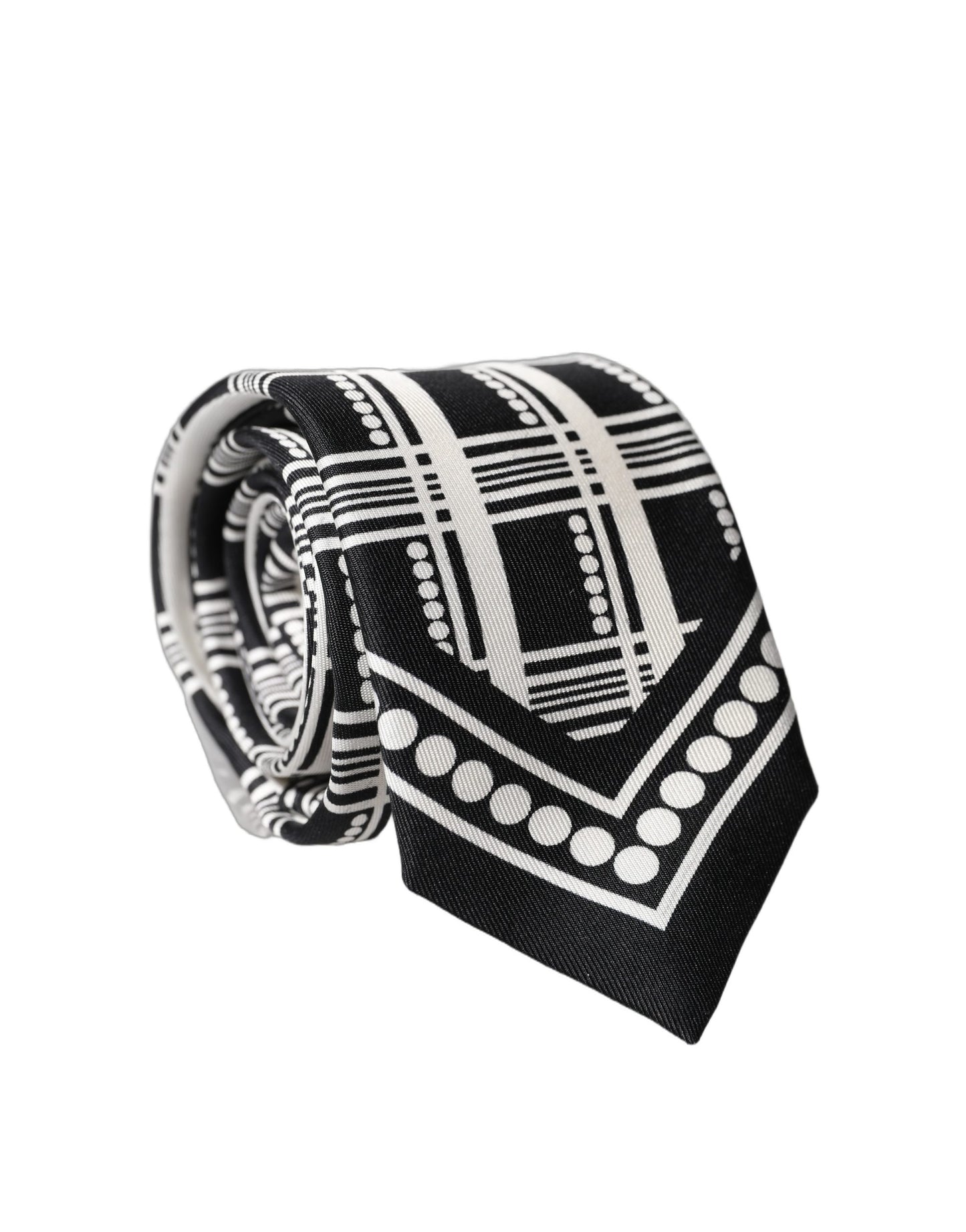 Dolce & Gabbana Black White Abstract Silk Adjustable Necktie