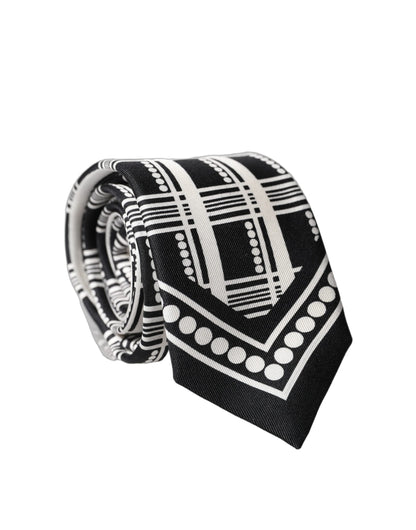 Dolce & Gabbana Black White Abstract Silk Adjustable Necktie