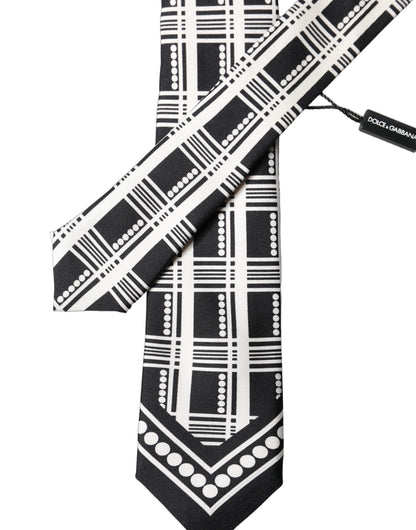 Dolce & Gabbana Black White Abstract Silk Adjustable Necktie