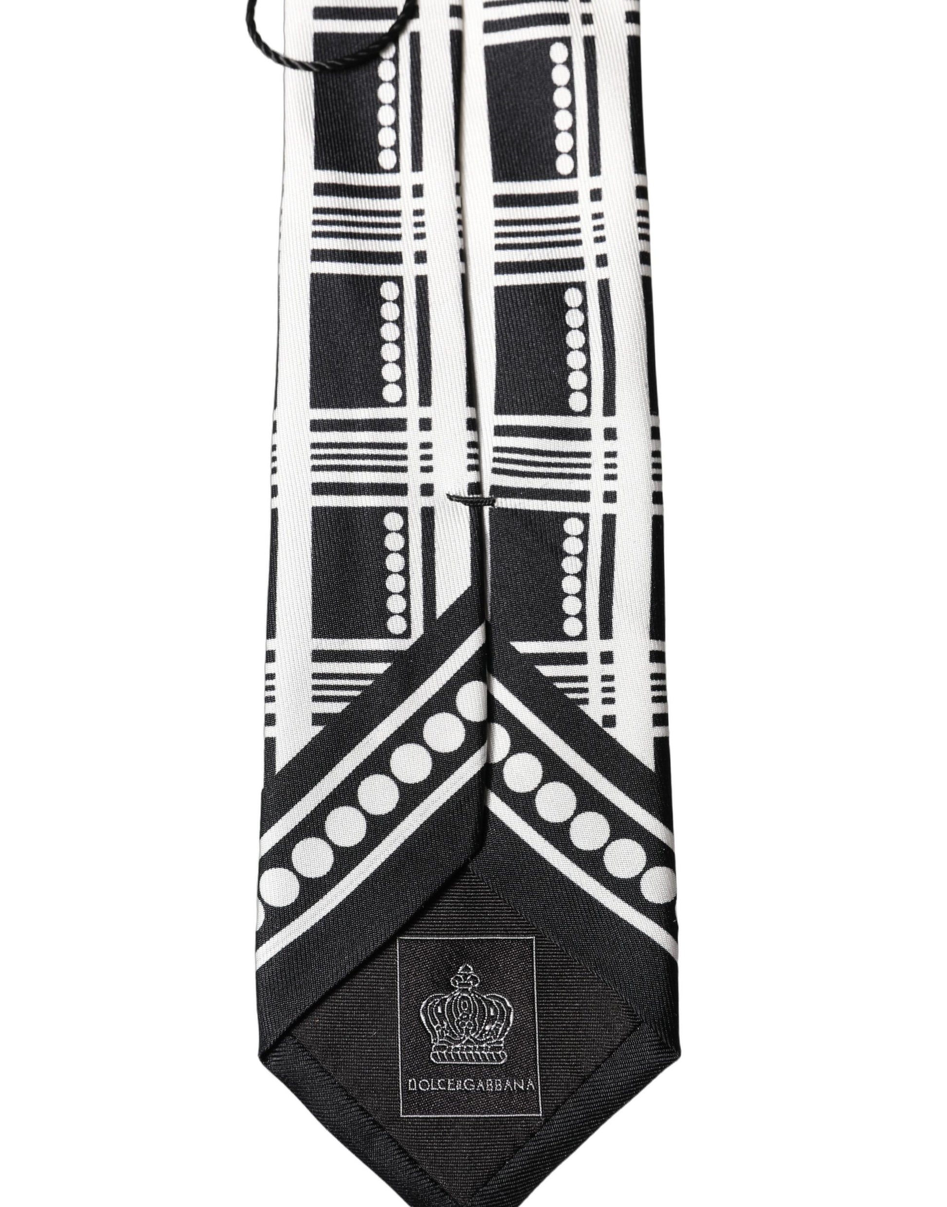 Dolce & Gabbana Black White Abstract Silk Adjustable Necktie