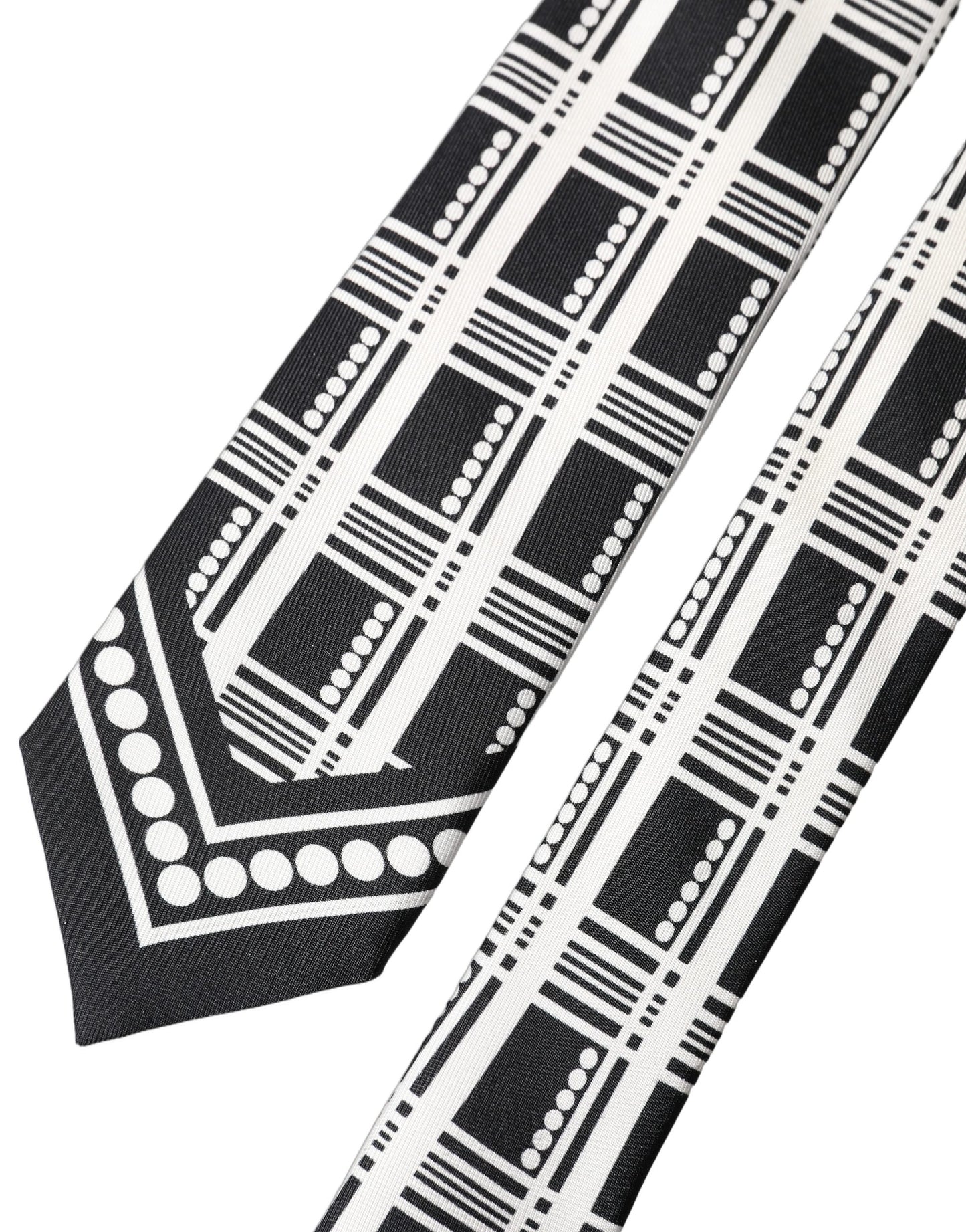 Dolce & Gabbana Black White Abstract Silk Adjustable Necktie