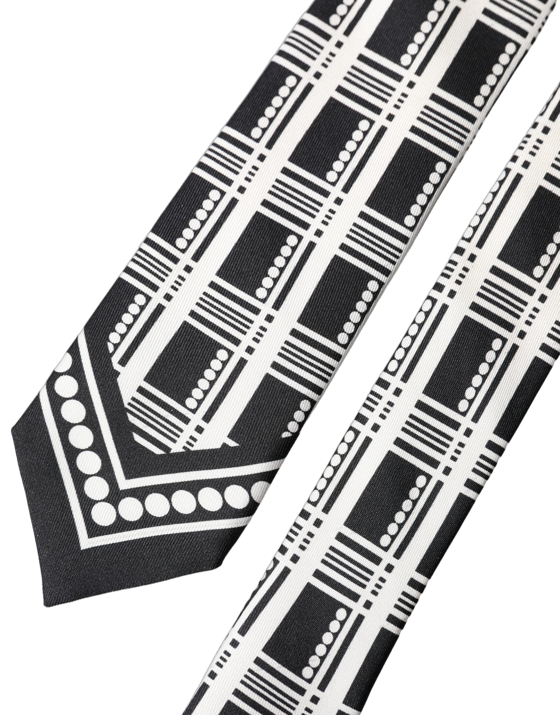 Dolce & Gabbana Black White Abstract Silk Adjustable Necktie