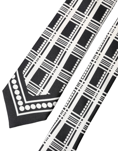 Dolce & Gabbana Black White Abstract Silk Adjustable Necktie
