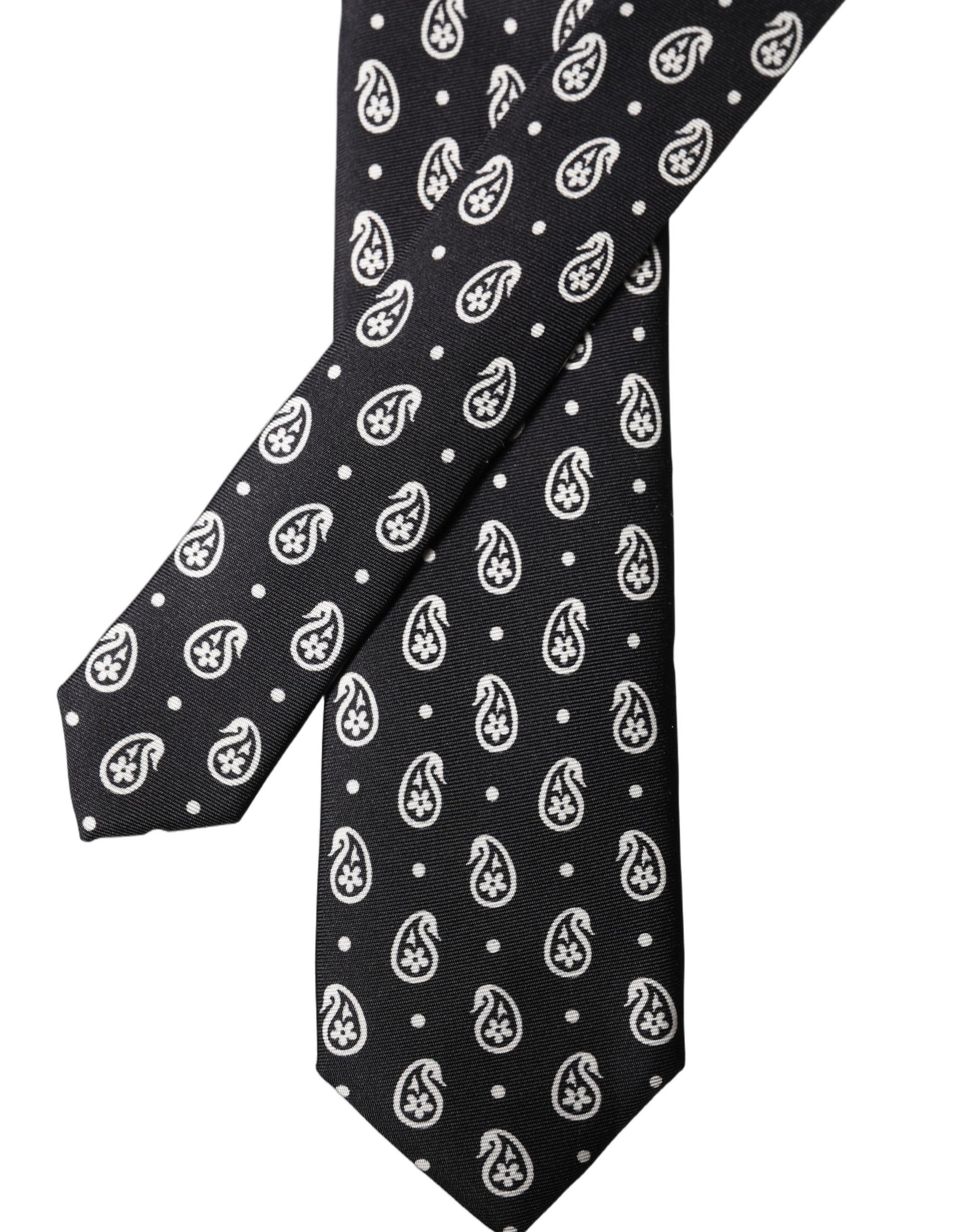 Dolce & Gabbana Black Paisley Silk Adjustable Tie