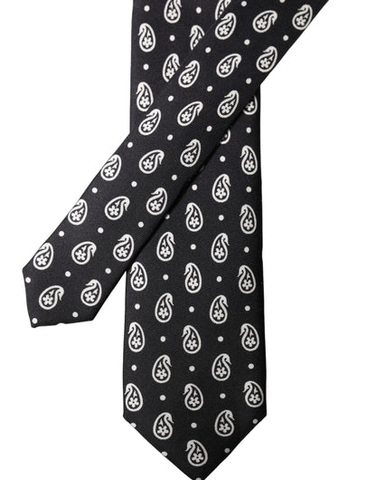 Dolce & Gabbana Black Paisley Silk Adjustable Tie