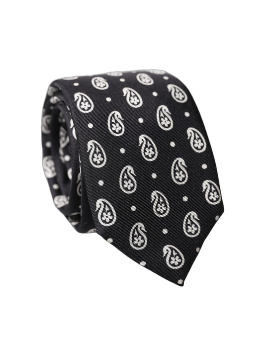 Dolce & Gabbana Black Paisley Silk Adjustable Tie