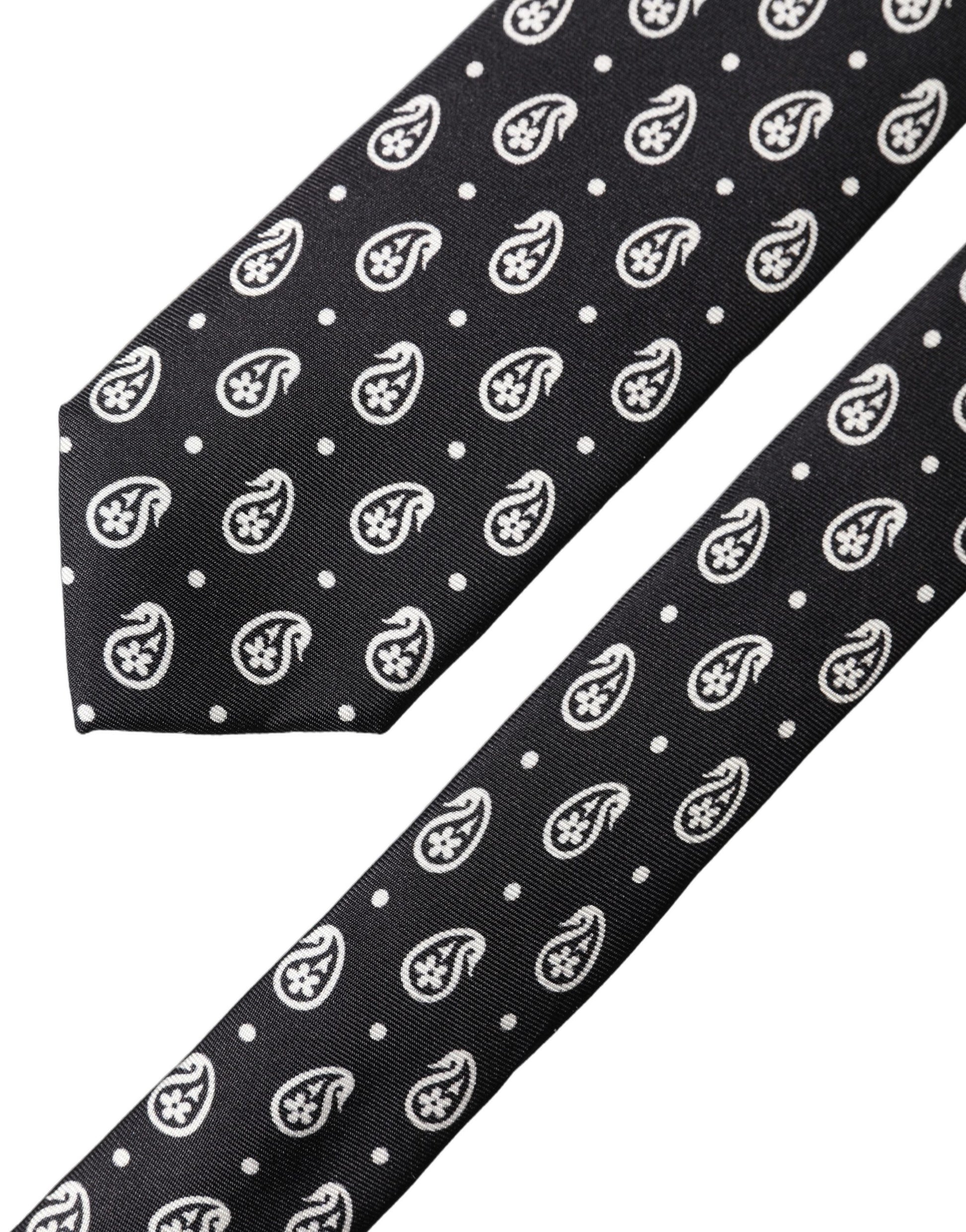 Dolce & Gabbana Black Paisley Silk Adjustable Tie