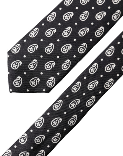 Dolce & Gabbana Black Paisley Silk Adjustable Tie