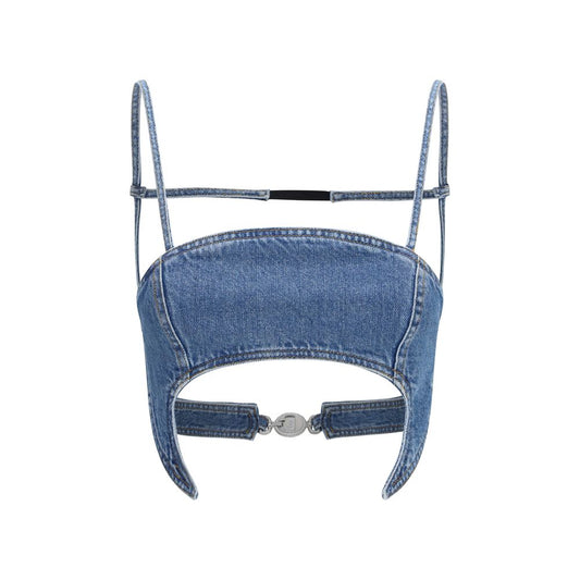 Marine Serre Blue Denim Moon Bra Top