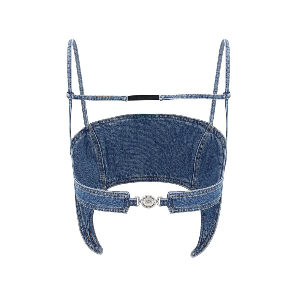 Marine Serre Blue Denim Moon Bra Top