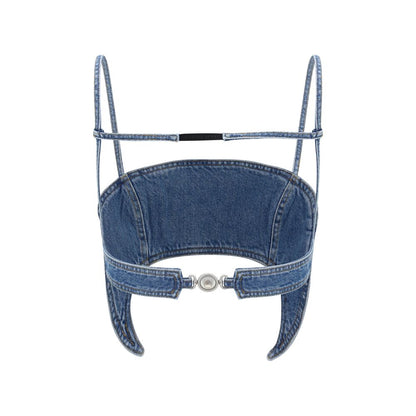 Marine Serre Blue Denim Moon Bra Top