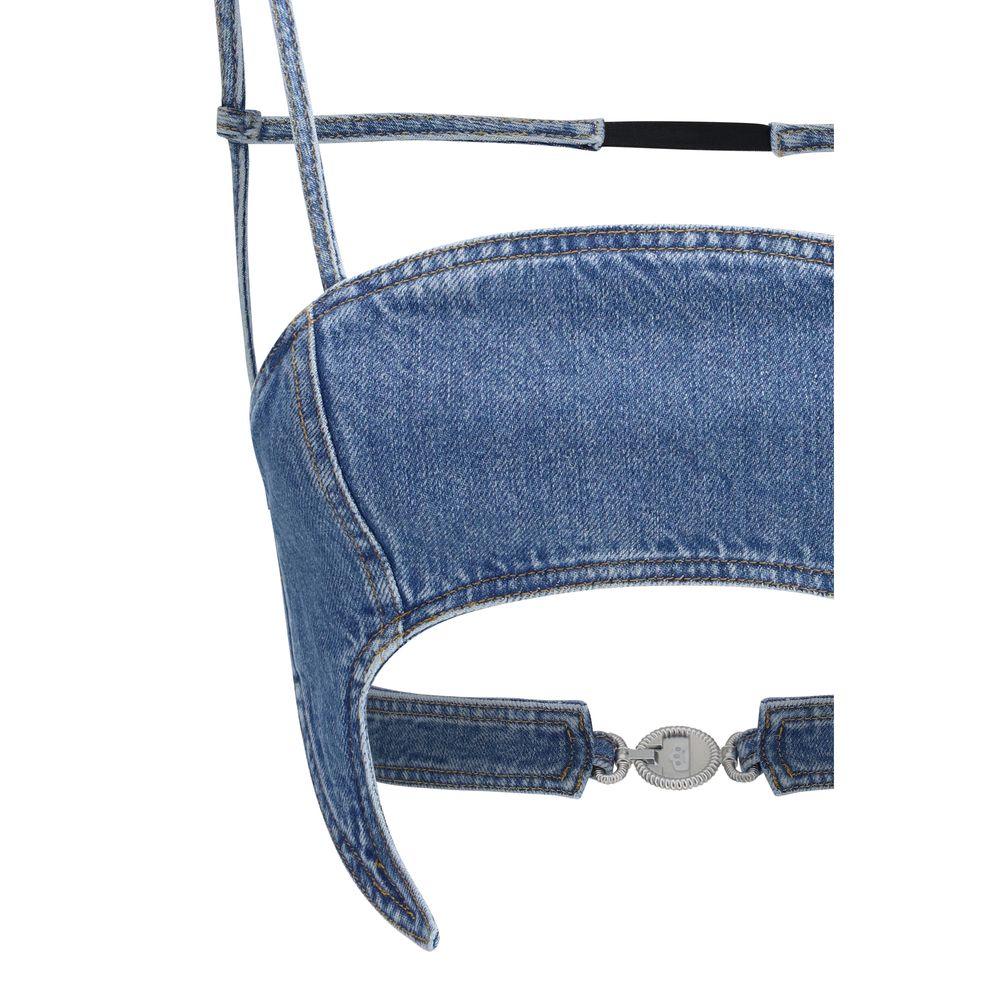 Marine Serre Blue Denim Moon Bra Top