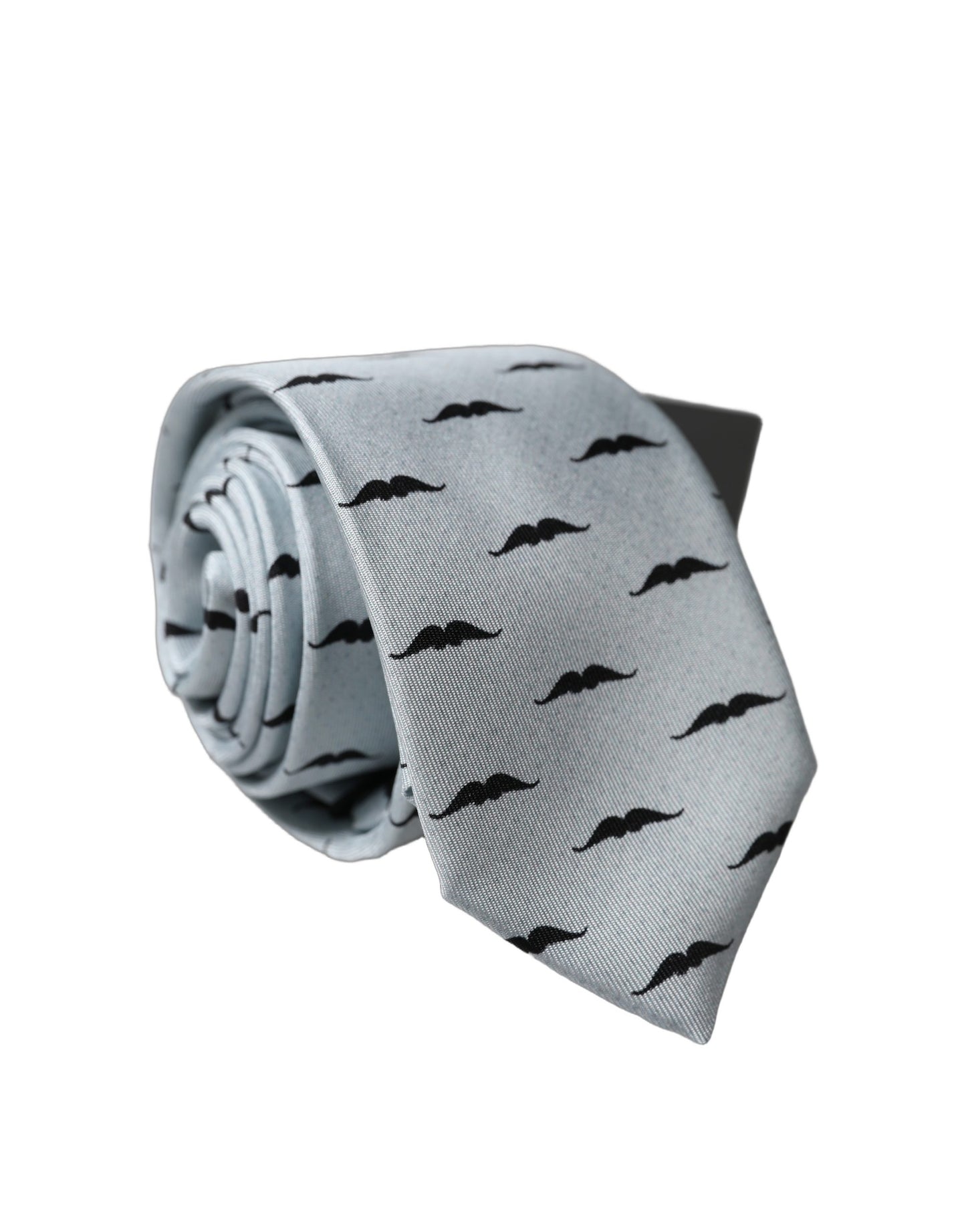 Dolce & Gabbana Light Gray Mustache Fantasy Silk Adjustable Necktie
