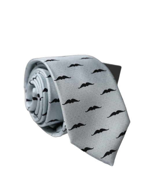 Dolce & Gabbana Light Gray Mustache Fantasy Silk Adjustable Necktie