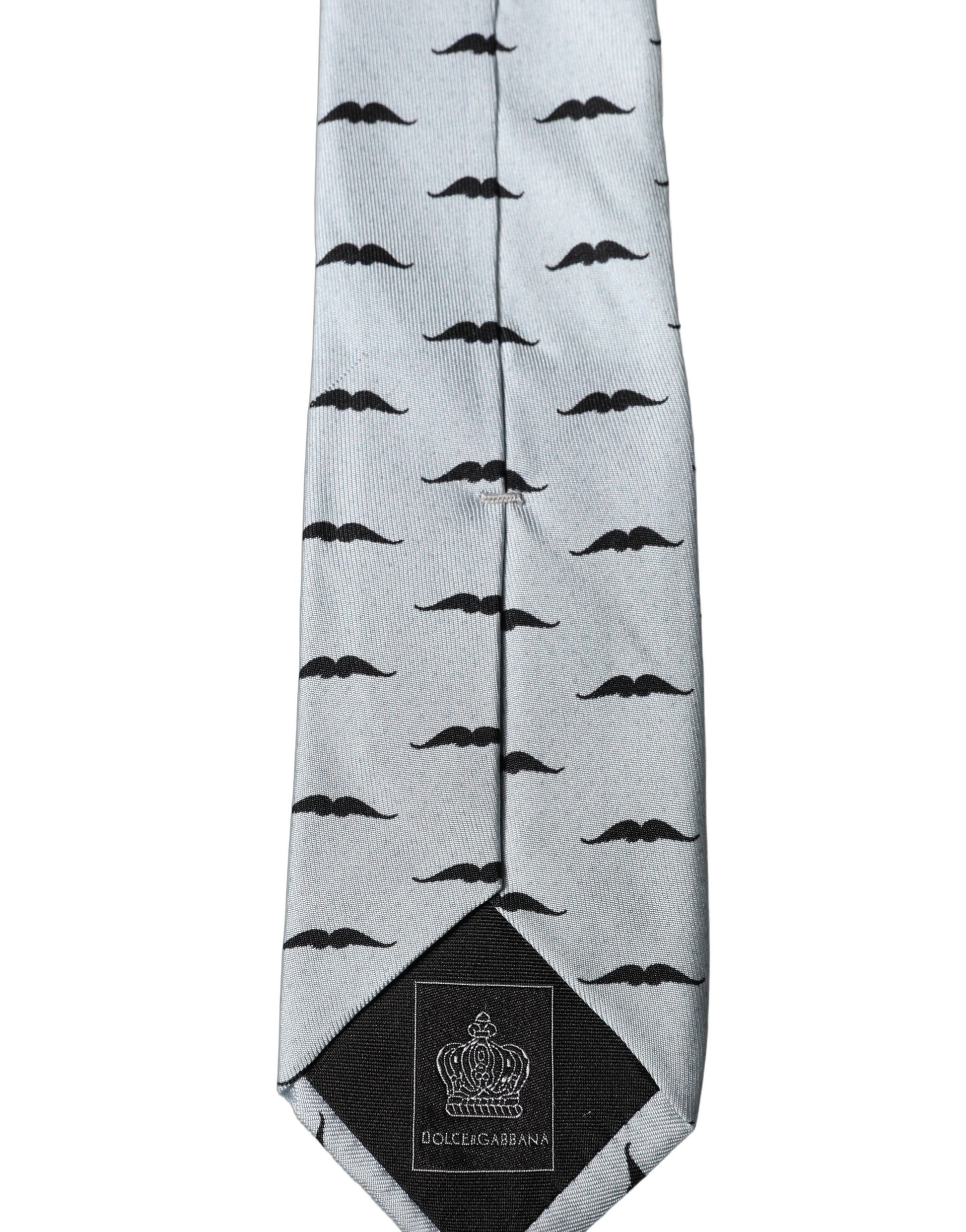 Dolce & Gabbana Light Gray Mustache Fantasy Silk Adjustable Necktie