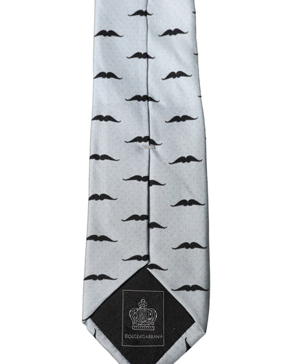 Dolce & Gabbana Light Gray Mustache Fantasy Silk Adjustable Necktie
