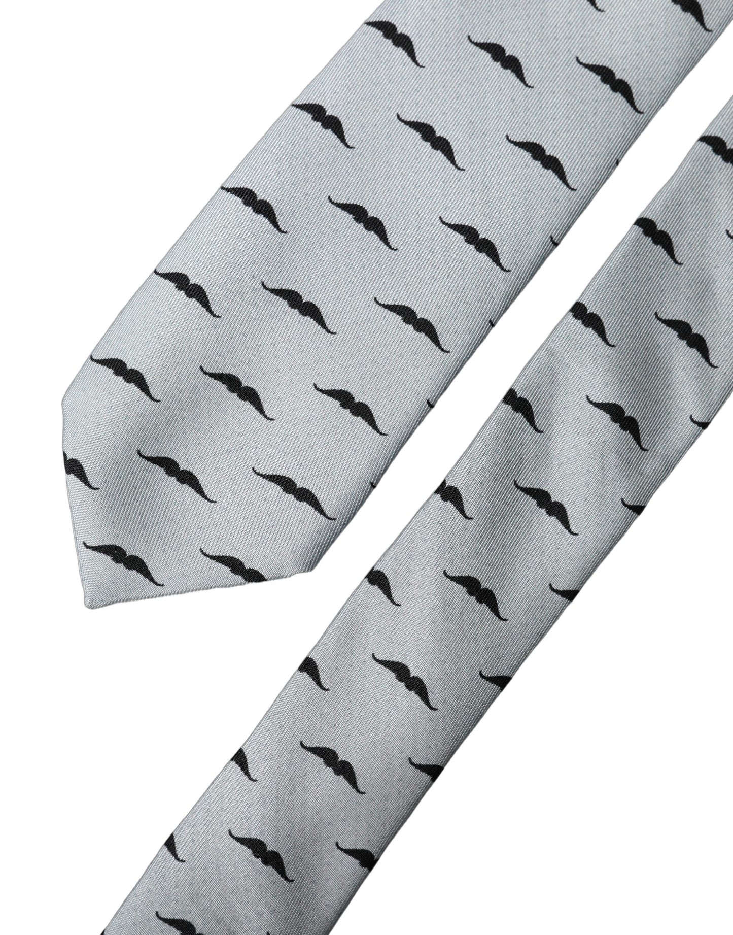 Dolce & Gabbana Light Gray Mustache Fantasy Silk Adjustable Necktie