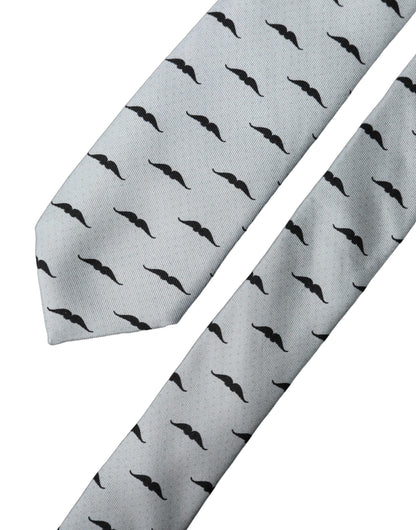Dolce & Gabbana Light Gray Mustache Fantasy Silk Adjustable Necktie