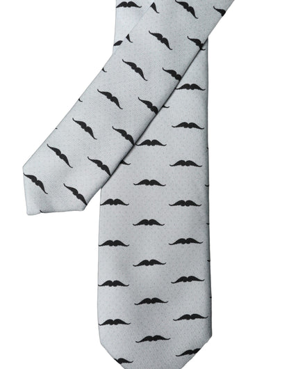 Dolce & Gabbana Light Gray Mustache Fantasy Silk Adjustable Necktie